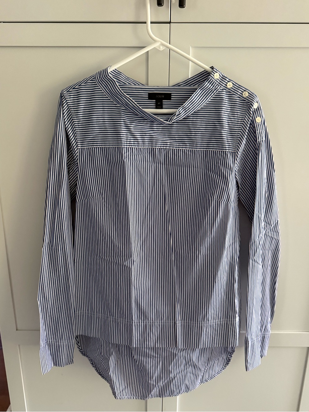 J Crew Blue and White Striped Button-Shoulder Shirt
